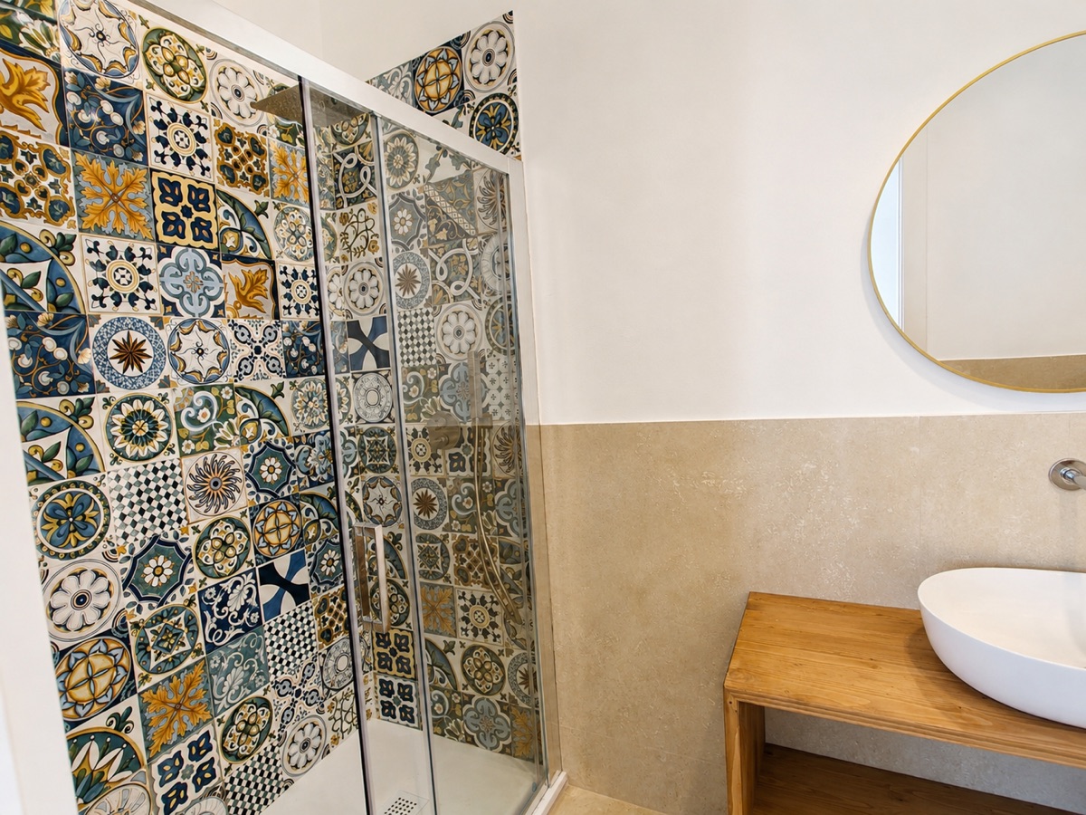 Bagno della Camera Turchese con maioliche mediterranee
